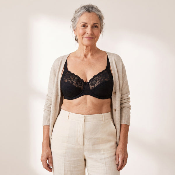 Frinta Soutien-gorge réducteur en dentelle, vue de face – Noir