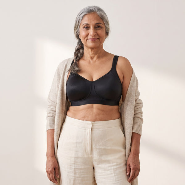 Frinta Soutien-gorge dos croisé sans armatures, vue de face – Noir